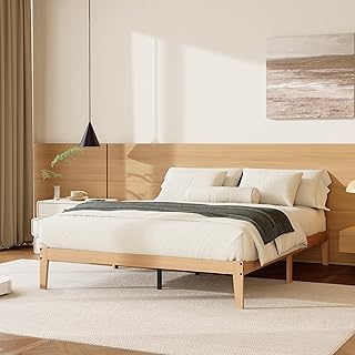 Tyndall Full Size Bed Frame, 12 Inch Solid Wood Platform Bed with Wooden Slats, Natural Finish Wood Bed Frame with Underbed Space for Storage, Easy Assembly, No Box Spring Needed