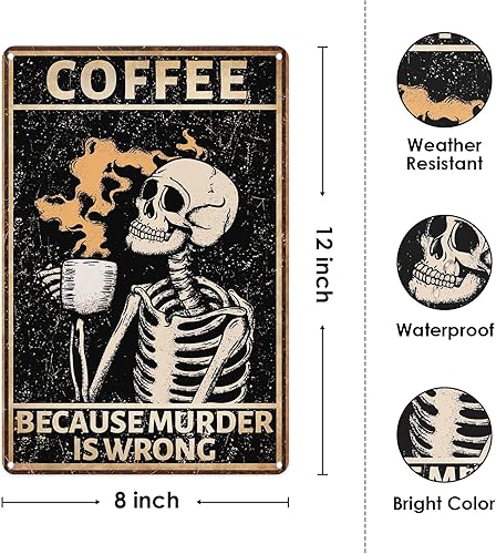 Miniatura 2 de Sanwarm Letrero de metal con diseño de esqueleto, café fuerte, retro, divertido, vintage, para sala de estar, cafetería, bar, club, oficina, hogar,