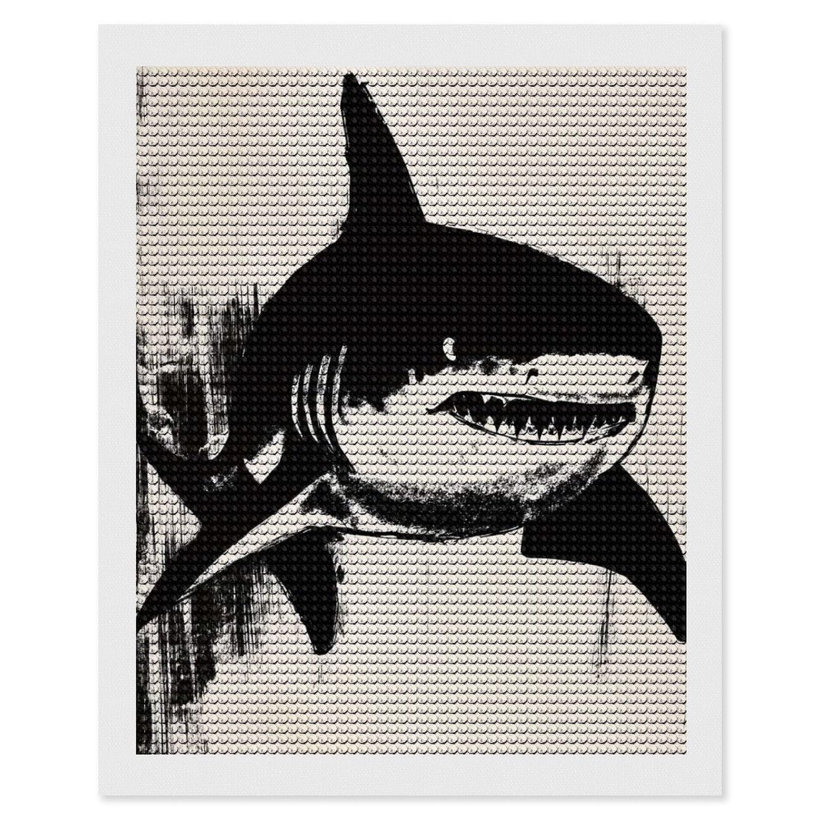 Junmoney Shark Ink Illustration Diamond Painting Canvas Set 16"x20", Full Kit Included, Calming Craft to Unwind, Farmhouse Decor, Christmas Gift