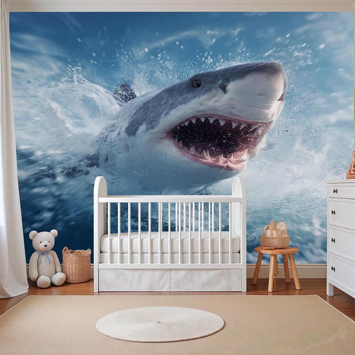 Sea Shark Wallpaper Peel and Stick, Ocean Animal Peel and Stick Wallpaper, Children Wall Mural Contact Paper for Cabinet Waterproof Self Adhesive 137.8" x 100"