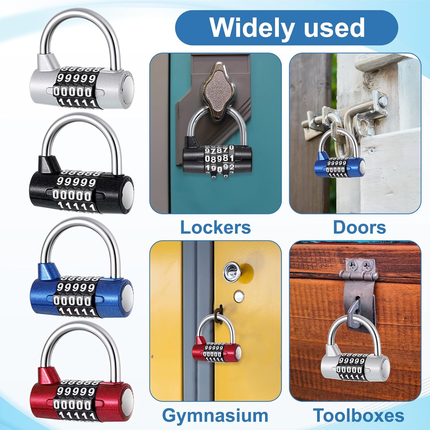 4 Pcs 5 Digit Combination Lock, Keyless Resettable Metal Lock, 5-Digit Horizontal Combination Padlock, Password Locks for Gym Locker, Sports Locker, Fence, Toolbox, Gate, Case, Hasp Storage