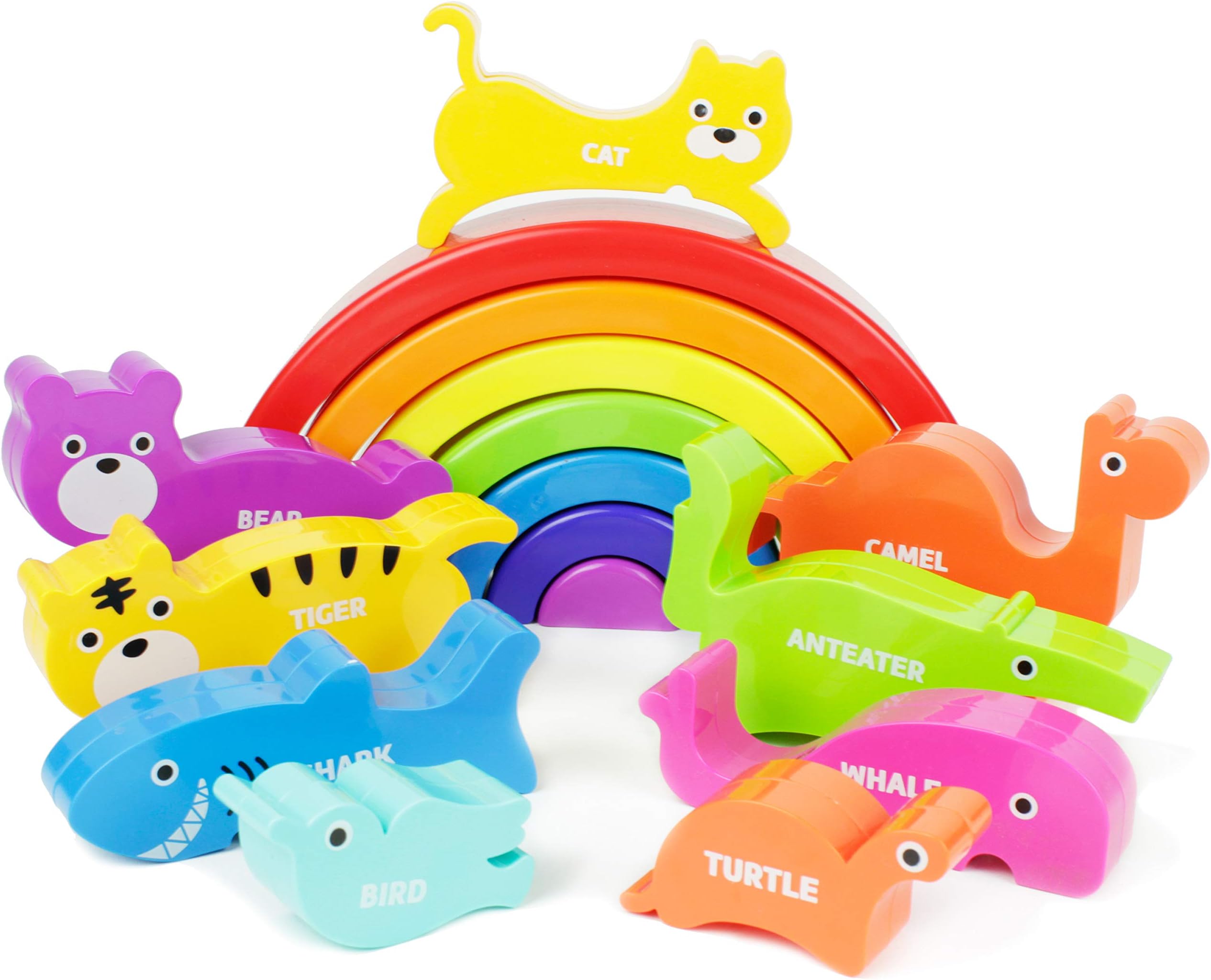 Boley Plastic Rainbow Stacking Block Toy Set - Baby Animal Building Shape Sorter Blocks - Great Educational Learning Toy for Kids, Children, Toddlers