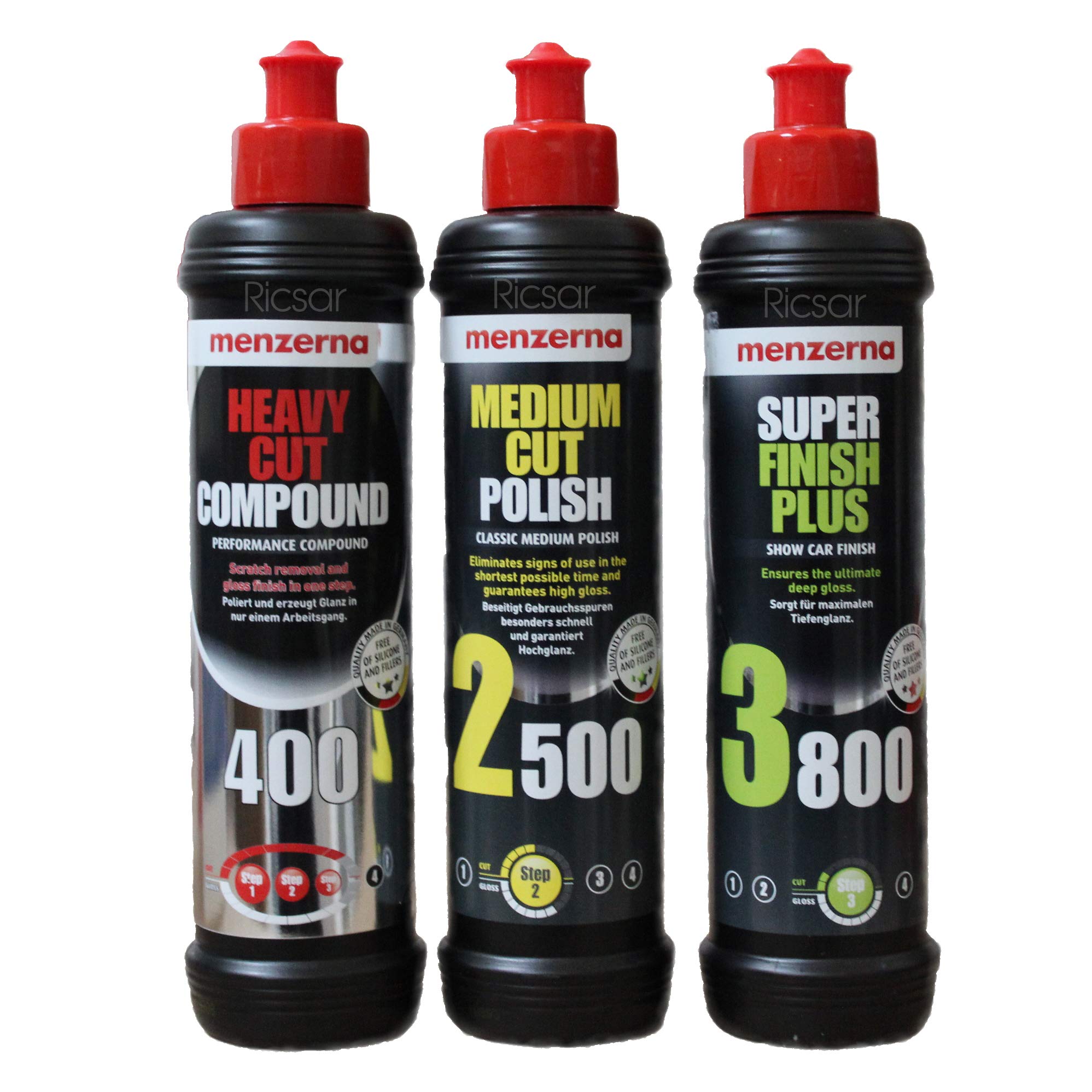 Menzerna 250ml Sample Kit - Heavy Cut Compound 400 & Medium Cut Polish 2500 & Super Finish Plus 3800