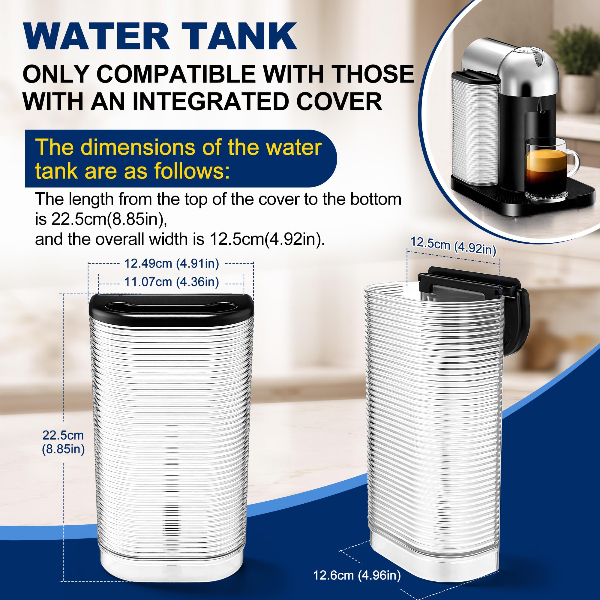 Feekoon Depósito de agua de repuesto compatible con cafetera espresso Nespresso Krups Breville Vertuo, compatible con cafetera Nespresso Vertuo XN9018 XN901840 BNV220, 1.2L