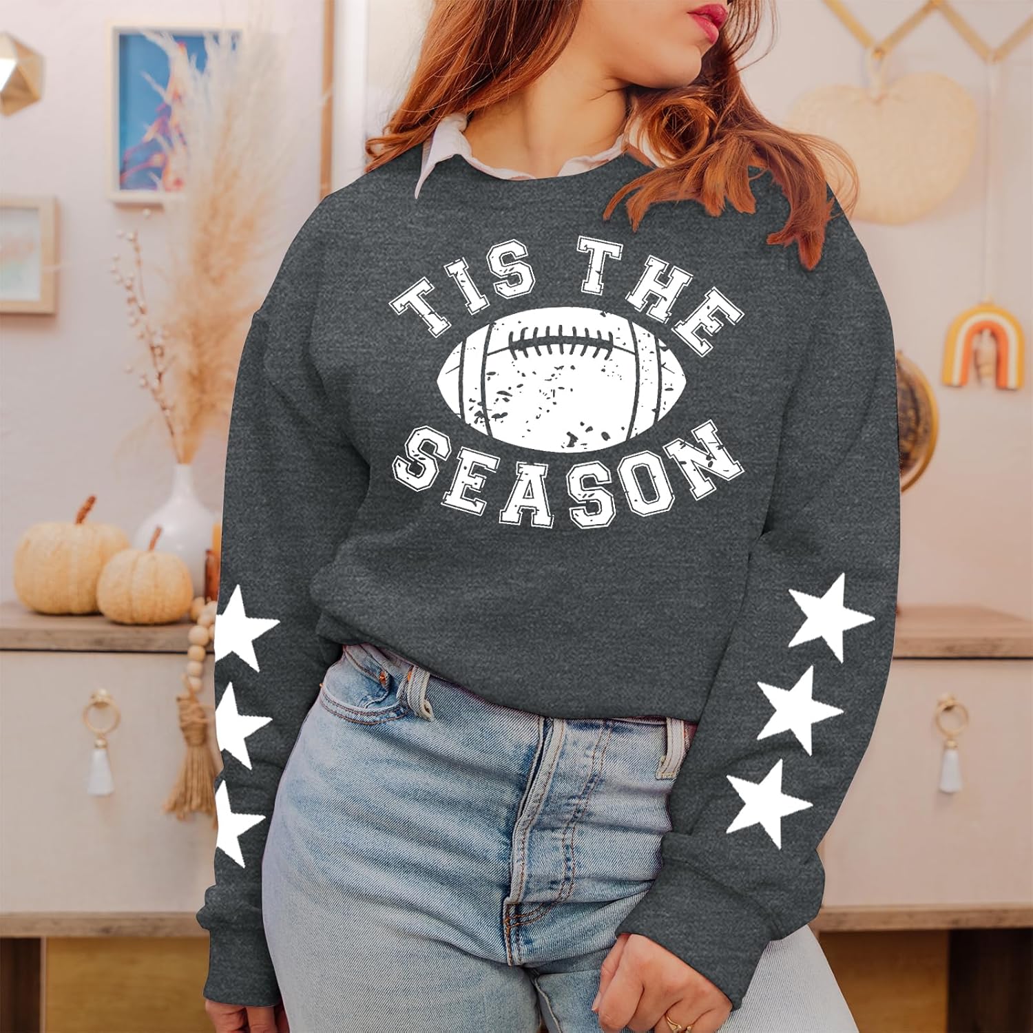ALLTB Football Sweatshirt Women Tis The Season Shirts Football Mom Shirt Game Day Pullover Long Sleeve Tops - Image 3
