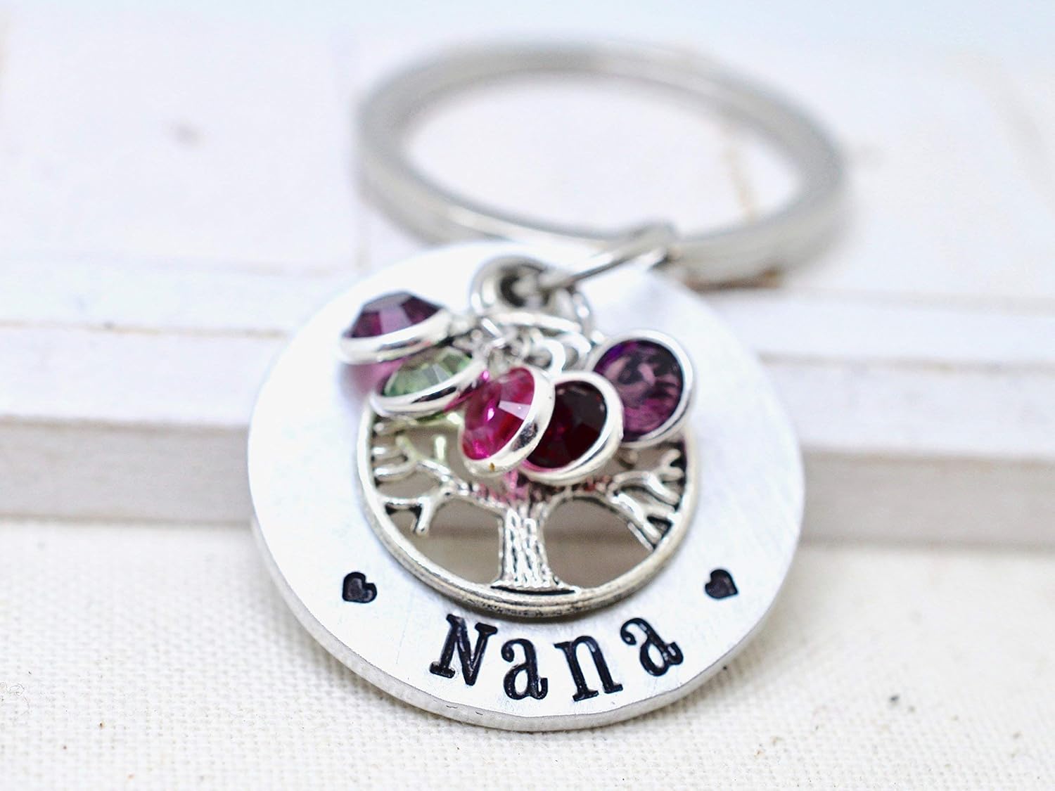 Family Tree Birthstone Keychain For Grandma - Mothers Day Gift - Personalized Custom Hand Stamped