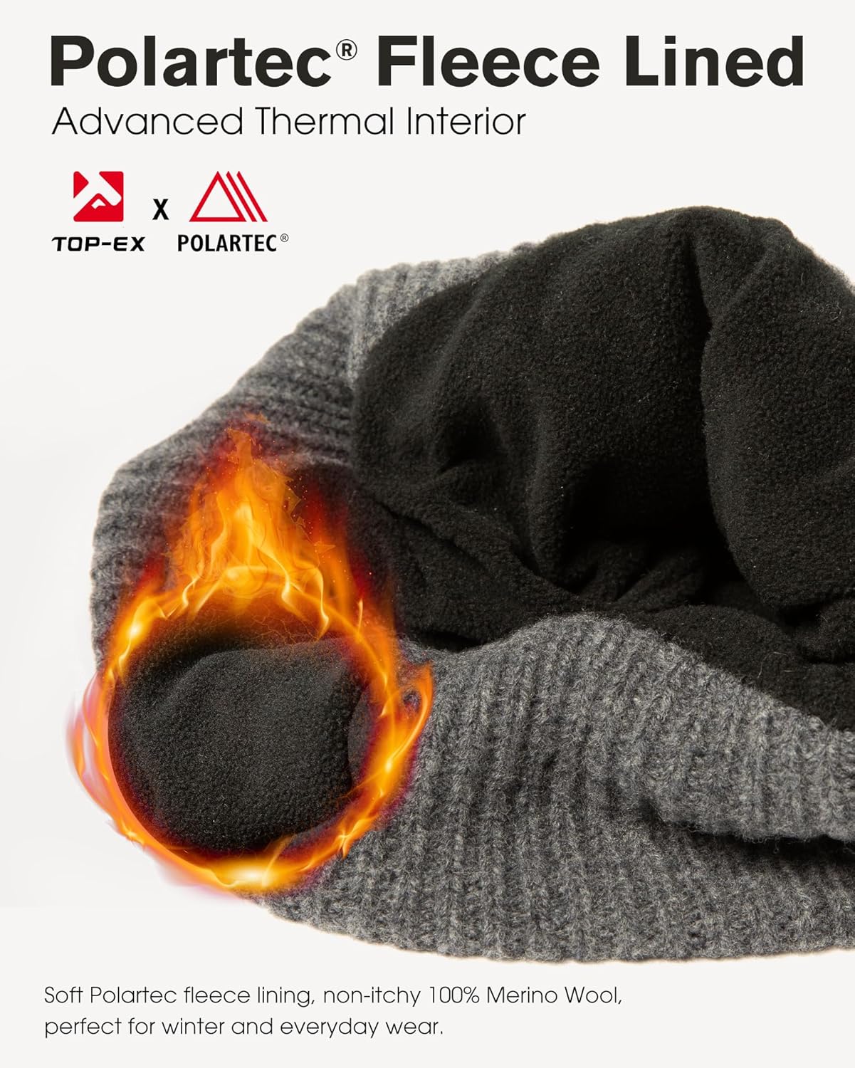 TOP-EX DryKnit™ PolarWool Waterproof 100% Merino Wool Polartec® Fleece Lined L/XL/XXL Watch Cap Fisherman Beanie Winter Hat