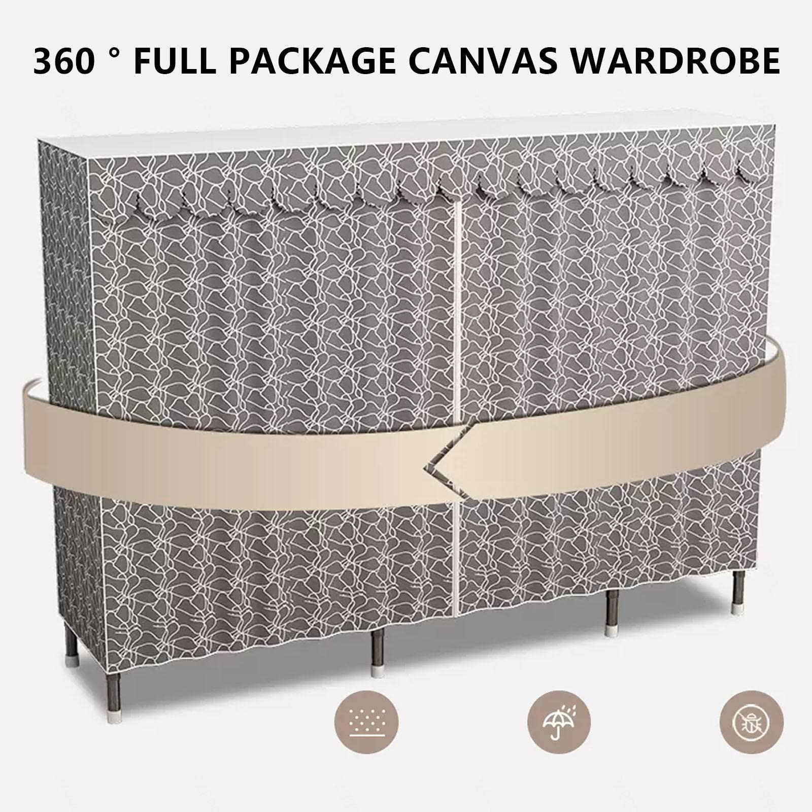 Leinwand-Kleiderschrank, großer Stoff-Kleiderschrank, Aufbewahrungsorganisator mit Kleiderstange, Regalen, zusammenklappbarer tragbarer Schrank für Schlafzimmer, B-64 x 45 x 172 cm