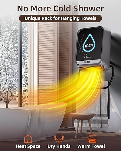 Miniatura 3 de MEPTY Calentador de pared de 1500 W, calentadores de espacio para uso en interiores con toallero para baño, impermeable IP24, certificado UL,