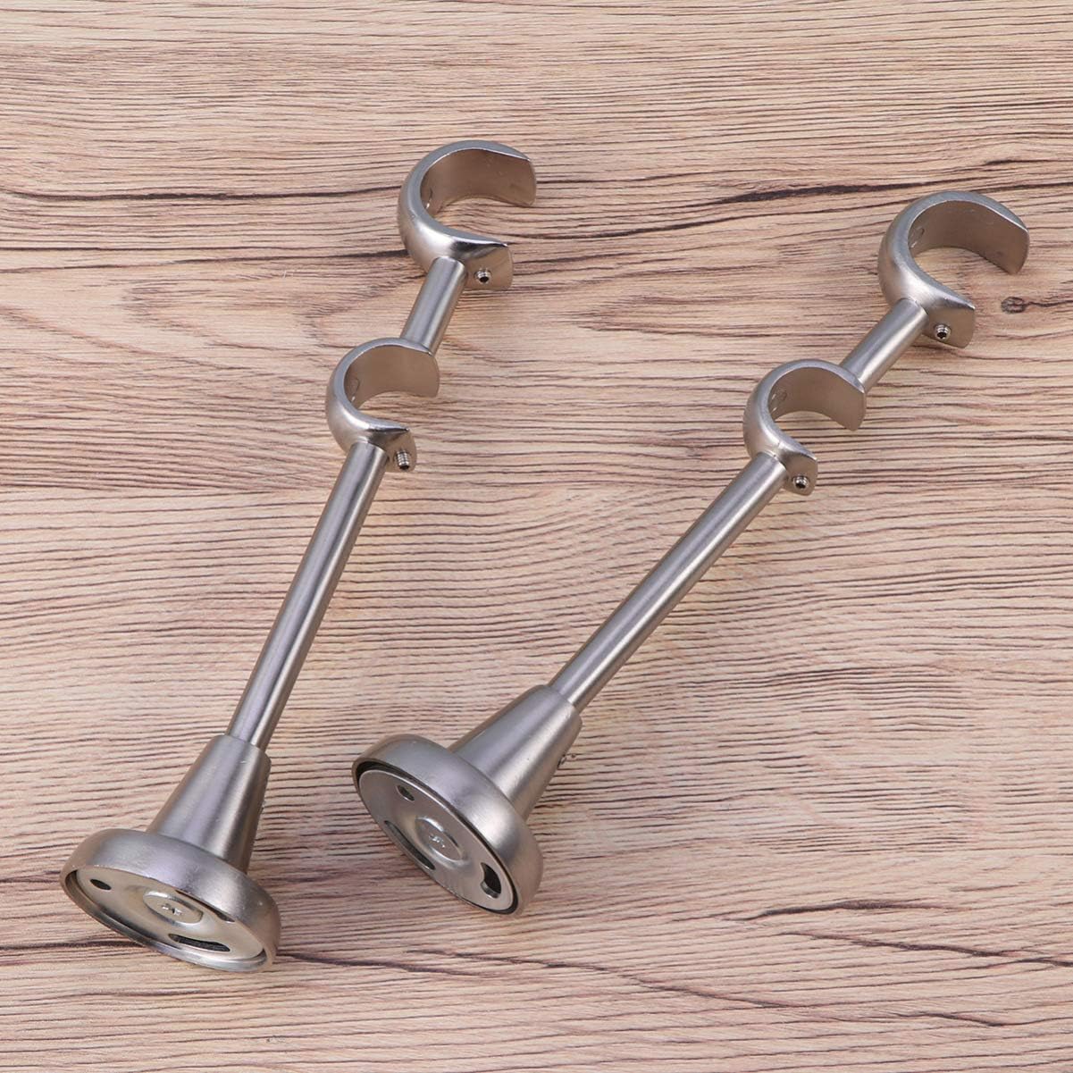 CALLARON Sturdy Iron Curtain Pole Brackets Silver Double Rod Holder 20mm/25mm Vintage Style