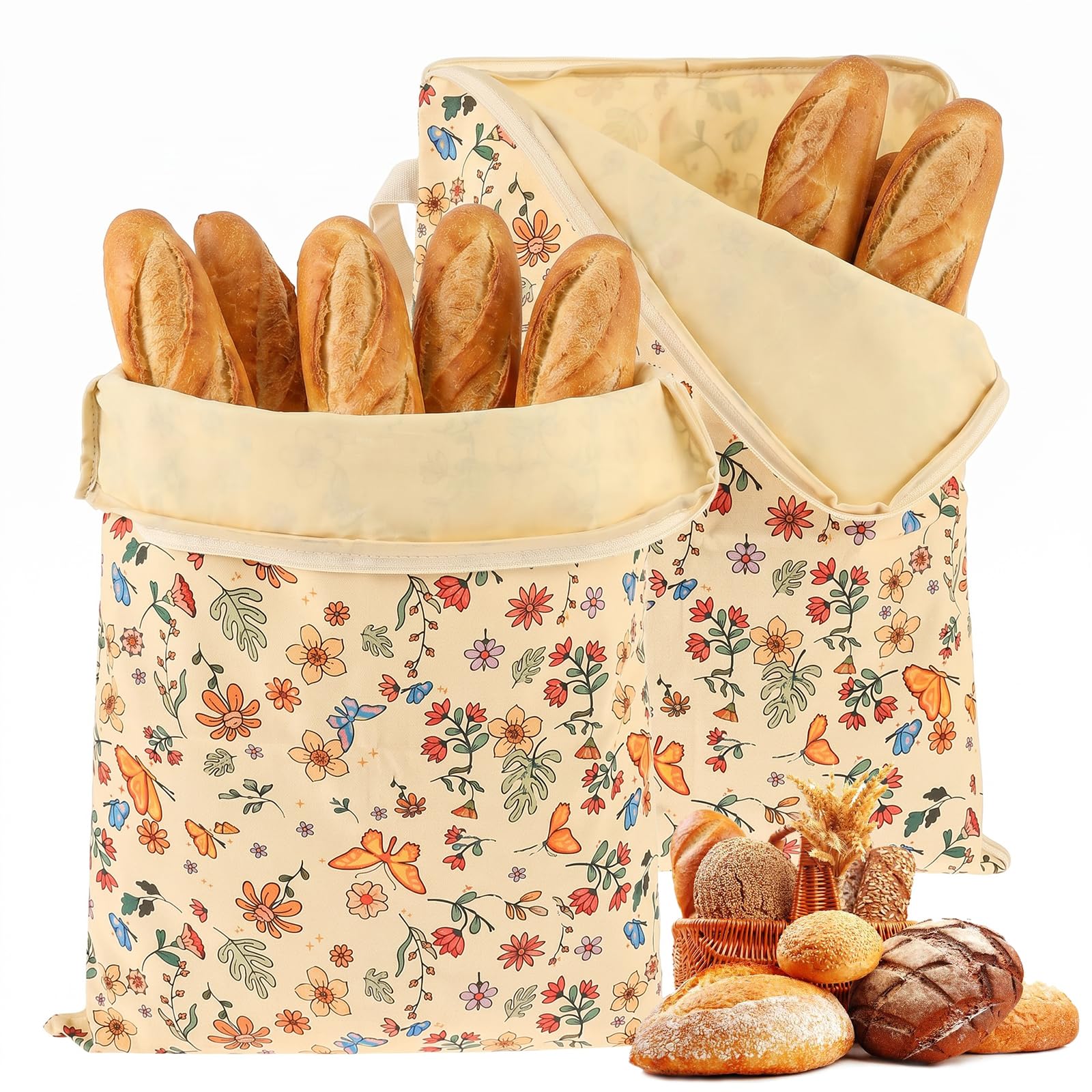 2 Pack Beeswax Bread Bag for Sourdough,Reusable Organic Beeswax Linen Cotton Storage Bag to Keep Bread Fresh with L Shape Zipper for Homemade,Sourdough & Fresh Breads