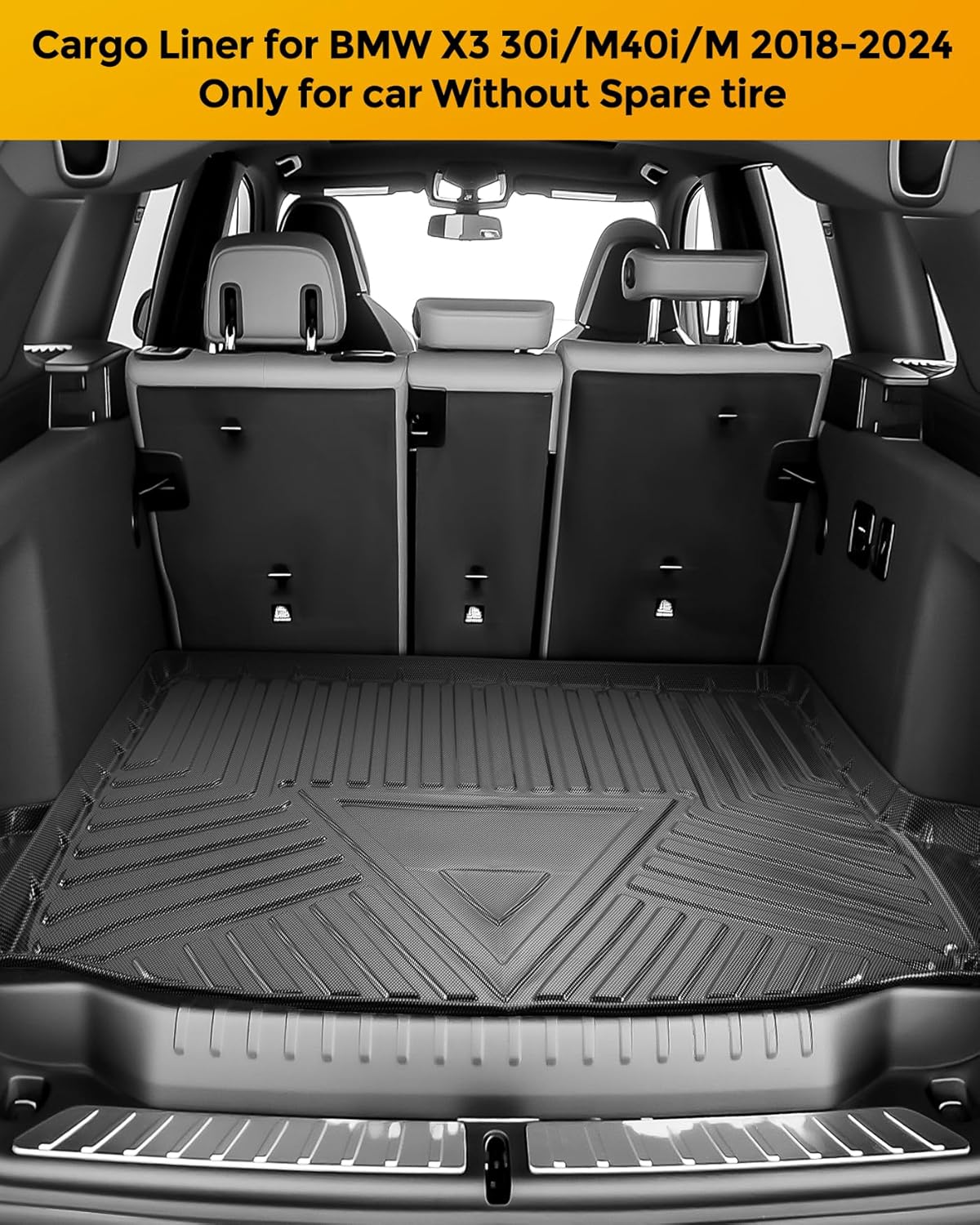 All Weather Carbon Fiber Style Trunk Mat for BMW X3 2018 2019 2020 2021 2022 2023 2024 | Not Fits 30e | Only for Vehicles Without Spare Tire | TPE Non-Slip Cargo Liner | Automotive Car Accessories