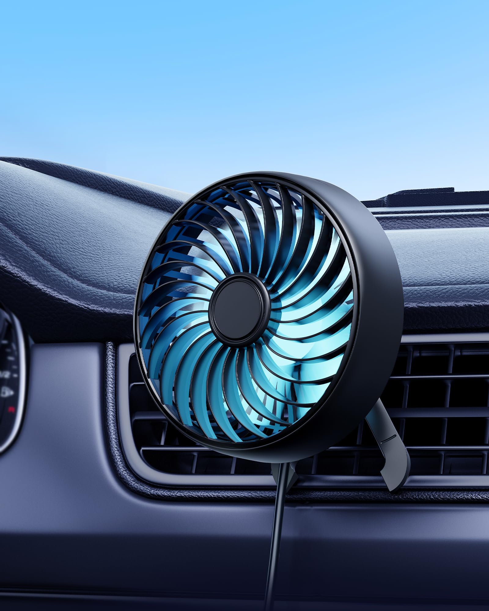 DICMKY Usb Car Ven Fan with Ambient Light, 360°Rotatable Mini Clip on Fans That Blow Cold Air, Car Ac Air Vent Booster Fan Small Portable Cooler Cooling Fan for Vehicle, Van, Truck, Suv, Rv, Utv Cab