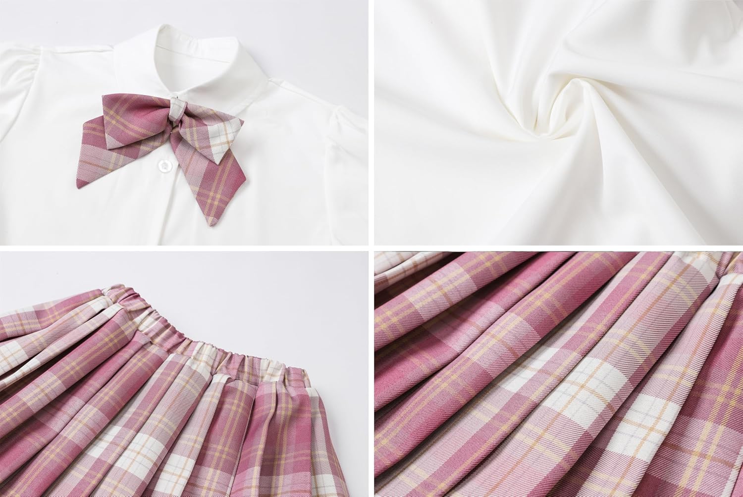 SANGTREE Girls' JK School Uniform Outfit Cute 2 Piece Set with Bow Tie Shirt and Pleated Skirt,4T-14Y