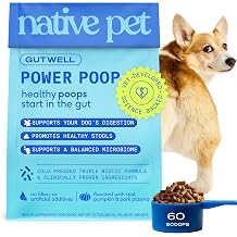 Native Pet GutWell Power Poop - دعم الجهاز الهضمي والألياف للكلاب - يعزز البراز الصحي، ويدعم الميكروبيوم المتوازن ووظيفة الجهاز الهضمي - مزيج ثلاثي حيوي وألياف M - 60 مغرفة
