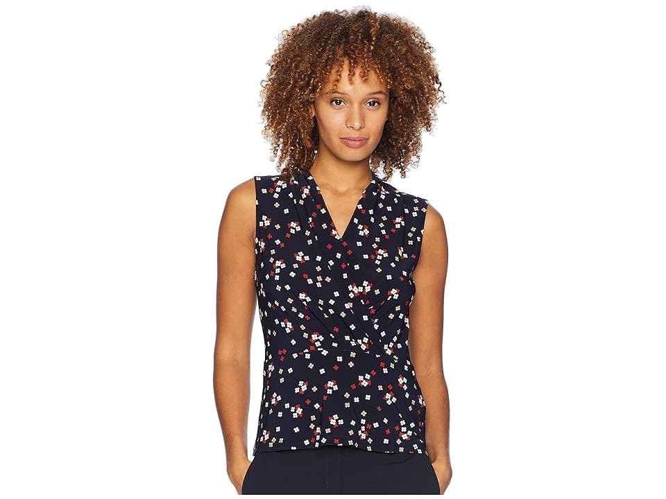 

Tommy Hilfiger Printed V-Neck Wrap Knit Top (Midnight/Multi) Women's Clothing