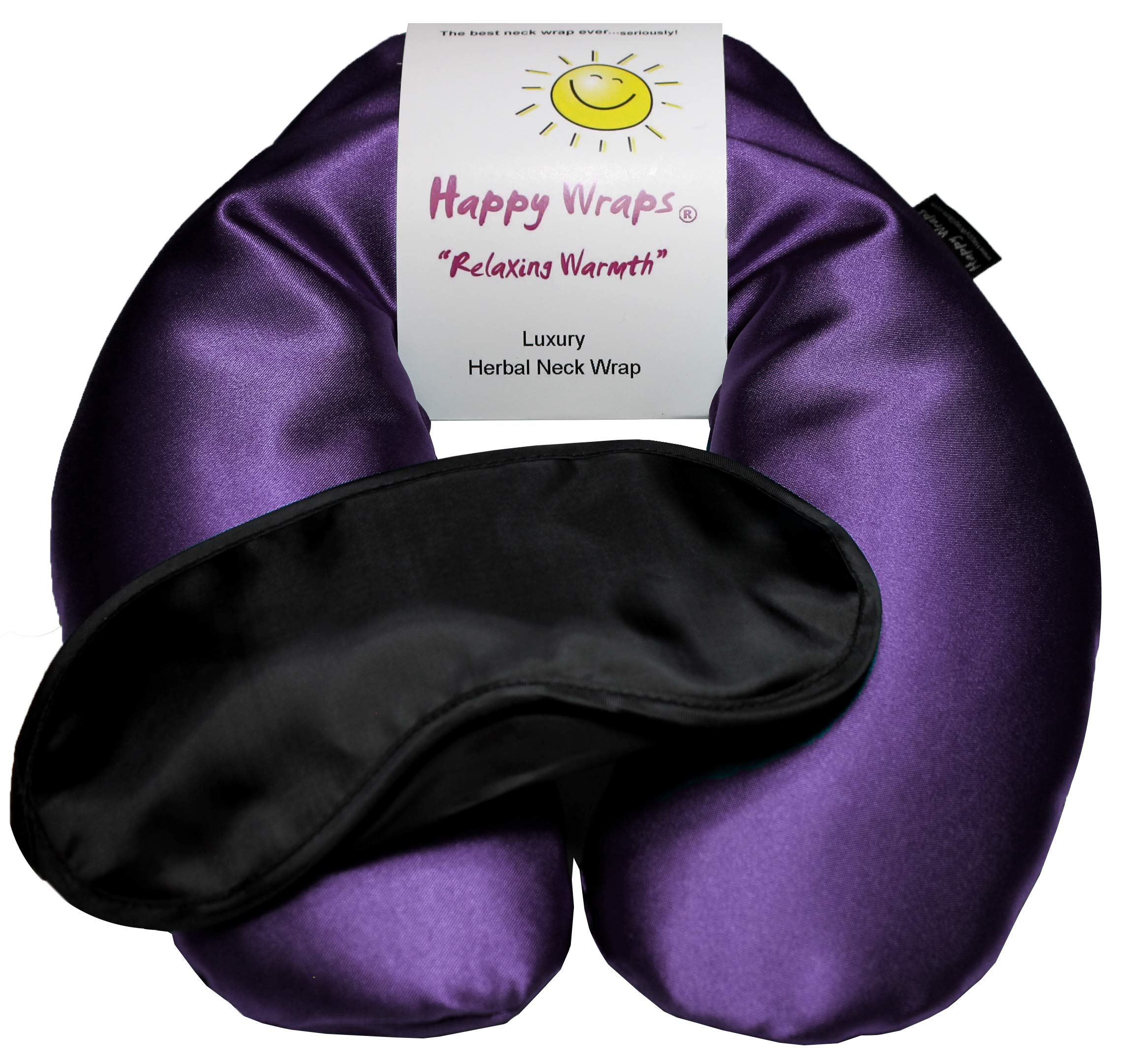 Happy Wraps Microwavable Unscented Neck Wrap - Hot Cold Neck Warming Pillow - Heating Pad for Migraines, Stress, Gifts for Women, Birthdays, Christmas and Free Sleep Mask - Amethyst