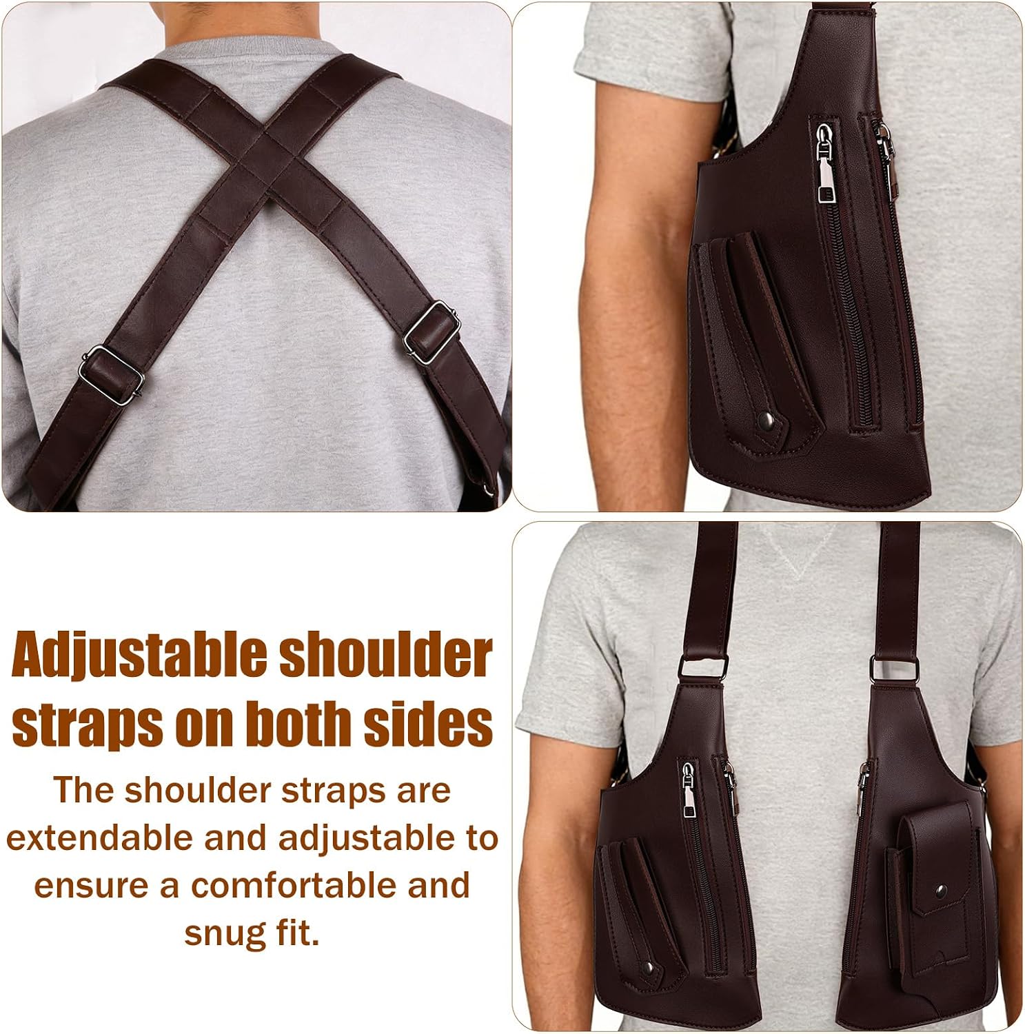 Underarm Shoulder Bag for Men,Premium Leather Double Armpit Bag with Adjustable Strap Anti Theft Pickpocke (Coffee Brown)