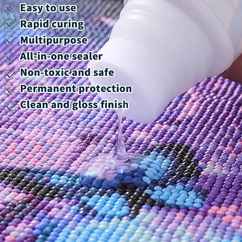 Miniatura 3 de Sellador de pintura de diamantes, paquete de 3 unidades de 12 onzas líquidas con cabeza de esponja, pegamento de pintura de diamante 5D, sellador