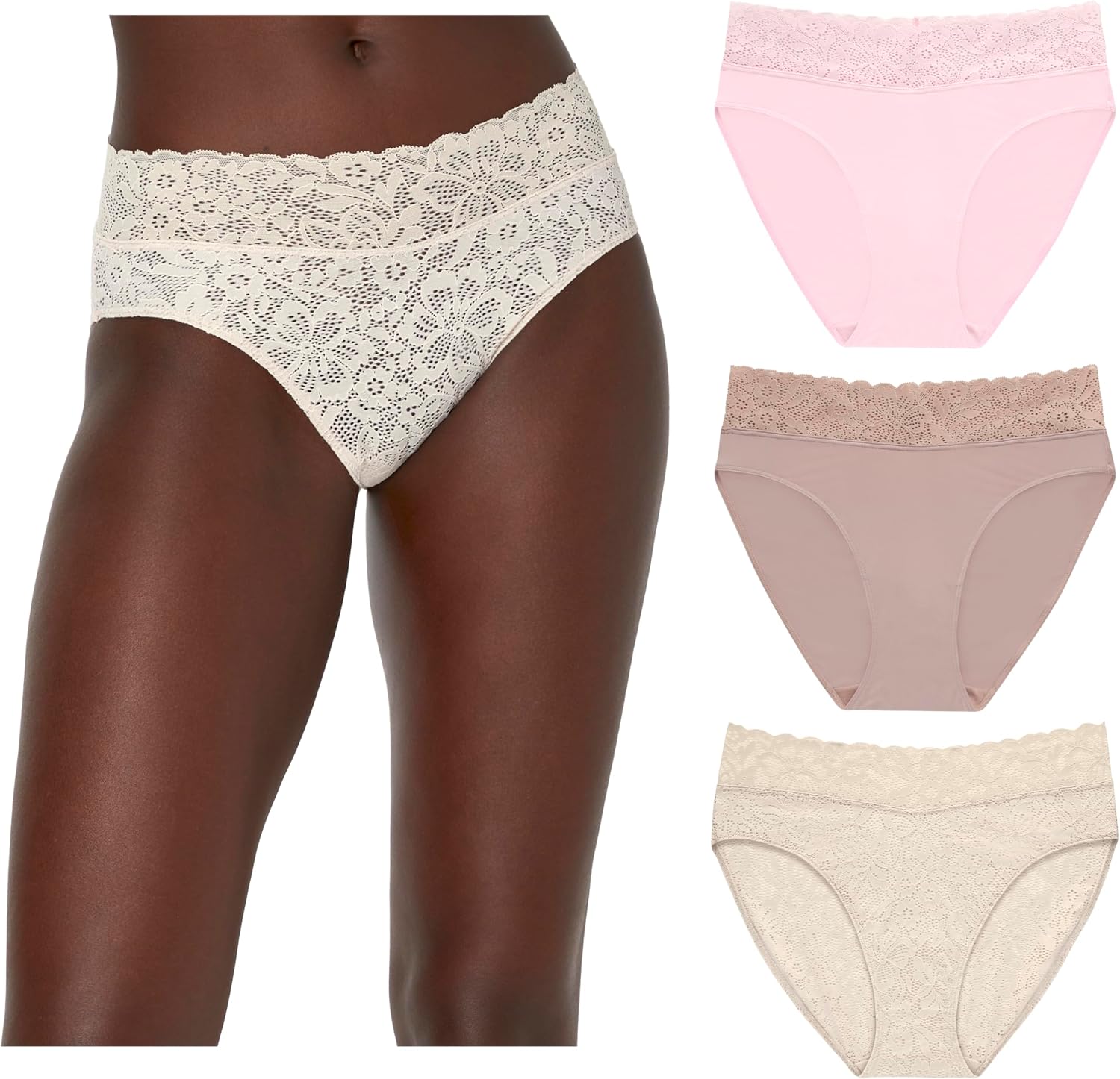 Maidenform Women's Underwear, Hi-cut Panties, Stretch Lace High-leg Underwear for Women, 3-pack