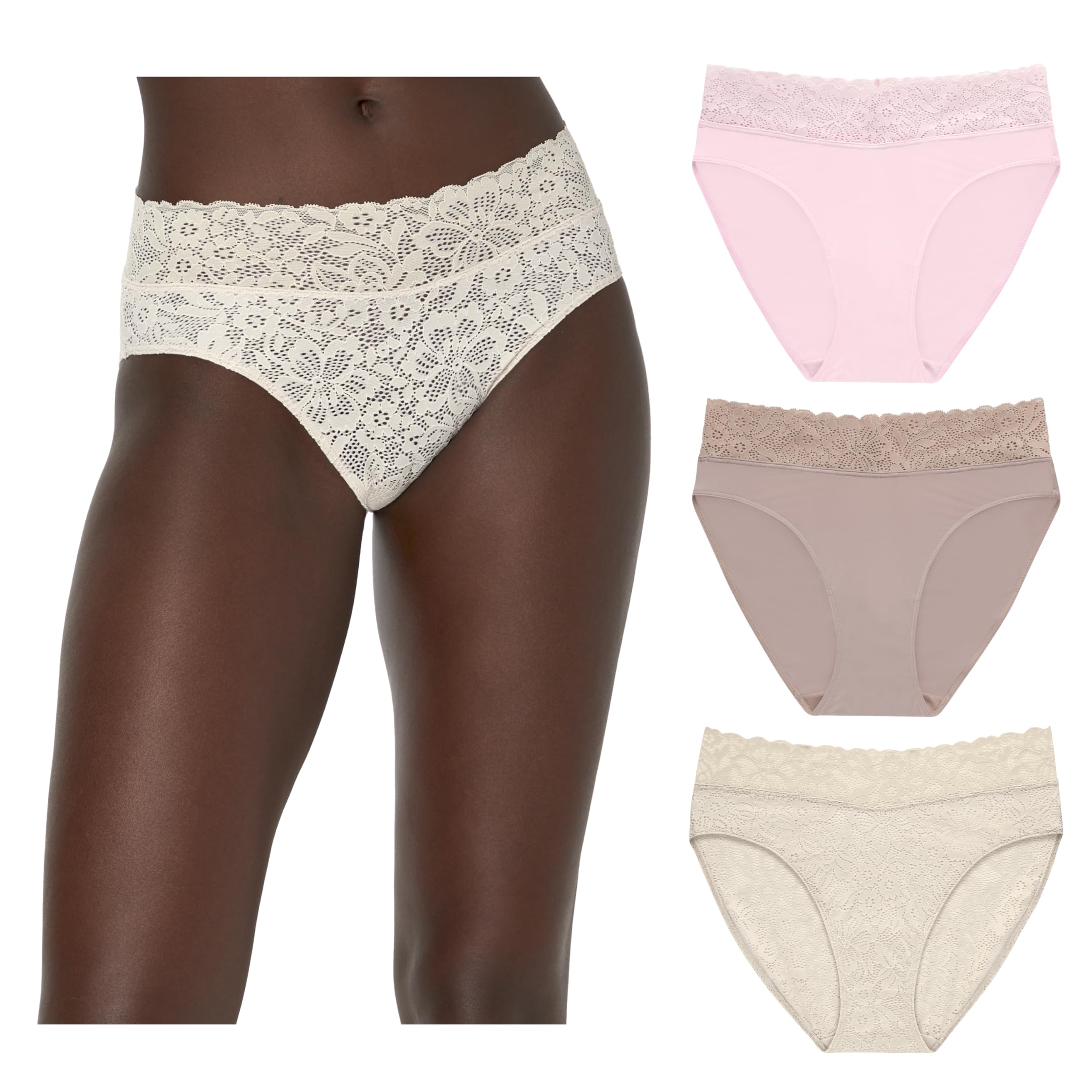 Maidenform Women's Underwear, Hi-cut Panties, Stretch Lace High-leg Underwear for Women, 3-pack