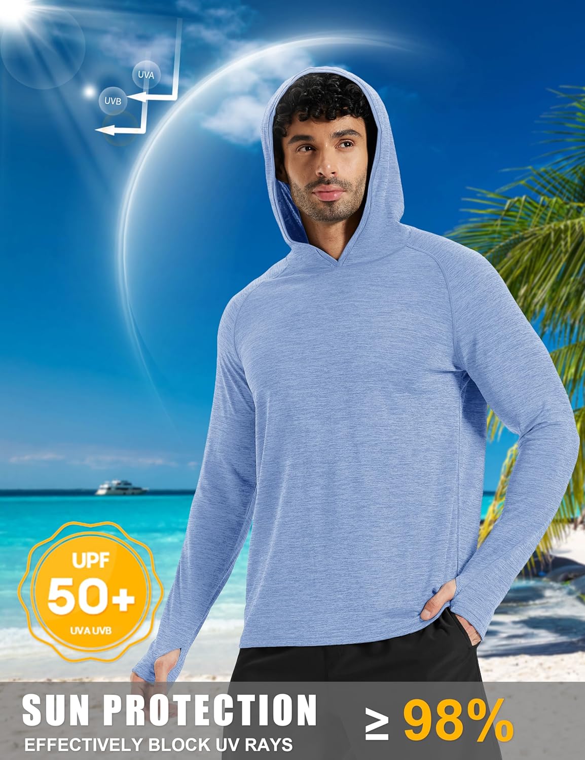 MAGCOMSEN Mens Sun Hoodie Long Sleeve Fishing Shirt Lightweight UPF 50+ Dry Fit Rash Guard for Swimming Workout Athletic