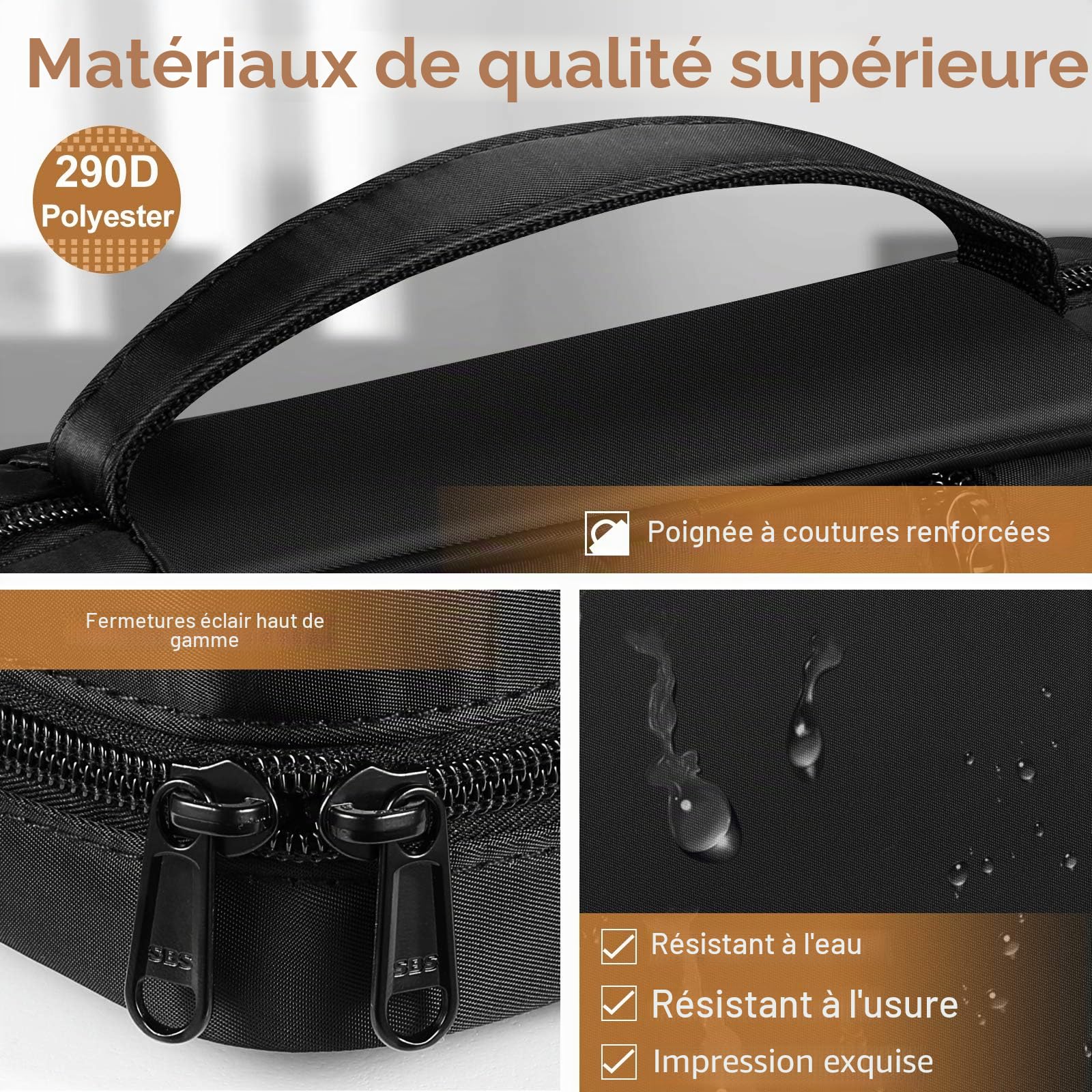 FINPAC Étui de protection Bible avec poignée poche zippée taille standard Noir