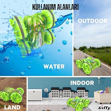Oyuncak Suda ve Karada Giden Uzaktan Kumandalı Araba 360° Hareket Edebilen Şarjlı Işıklı 4X4 Araç