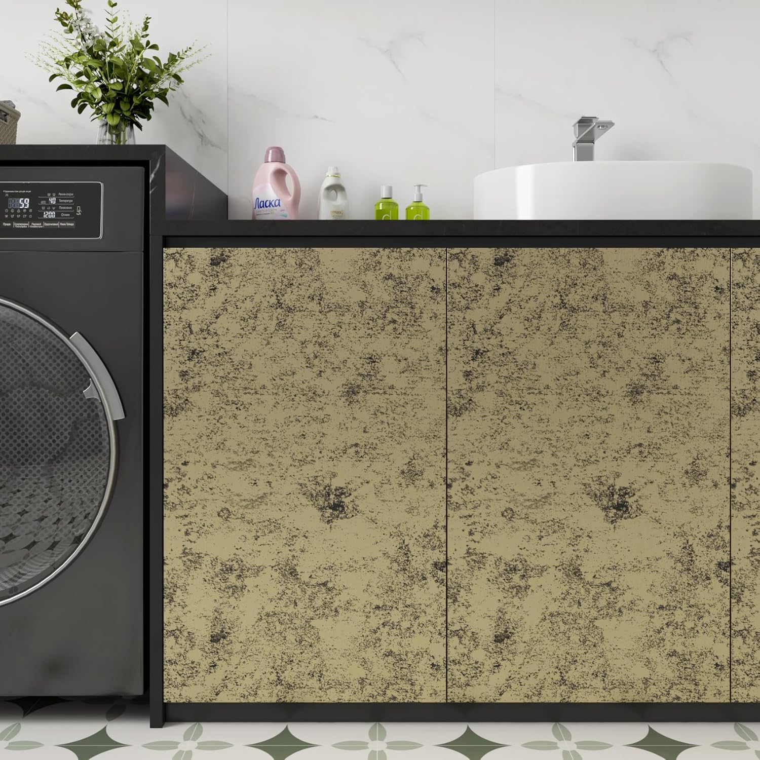 LACHEERY 15.8"x276" Black and Gold Contact Paper Peel and Stick Metallic Gold Wallpaper Textured Removable Kitchen Contact Paper for Cabinets Backsplash Fridge Wallpaper Self Adhesive Vinyl Wrap Roll