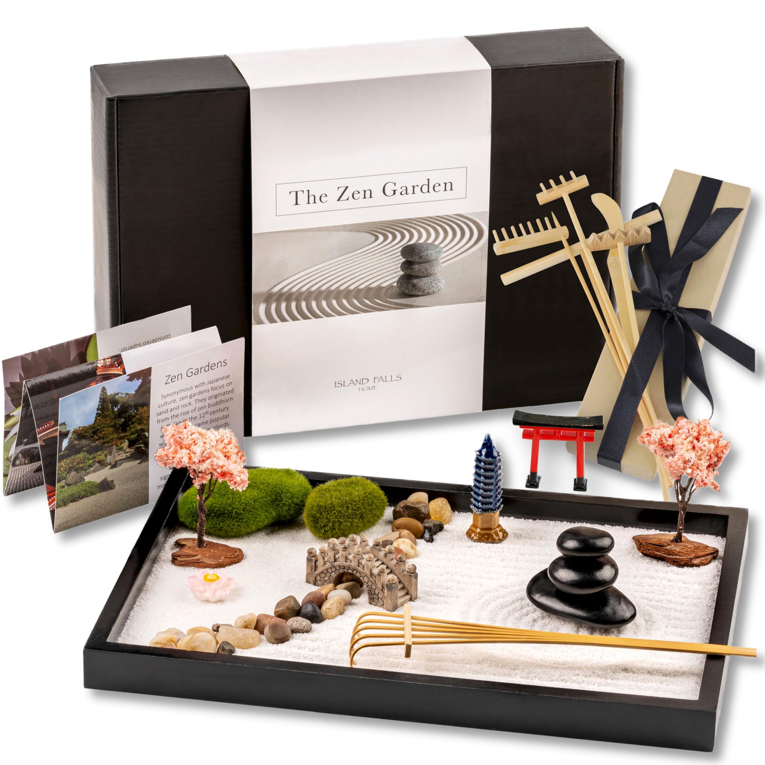 Zen Garden Kit 11x8 Beautiful Premium Japanese Mini Sand Garden Meditation Gift Set for Home & Office Desk Accessories. Zen Sand, 6 Tools, 15 Features. Mindfulness Gifts Decor Women