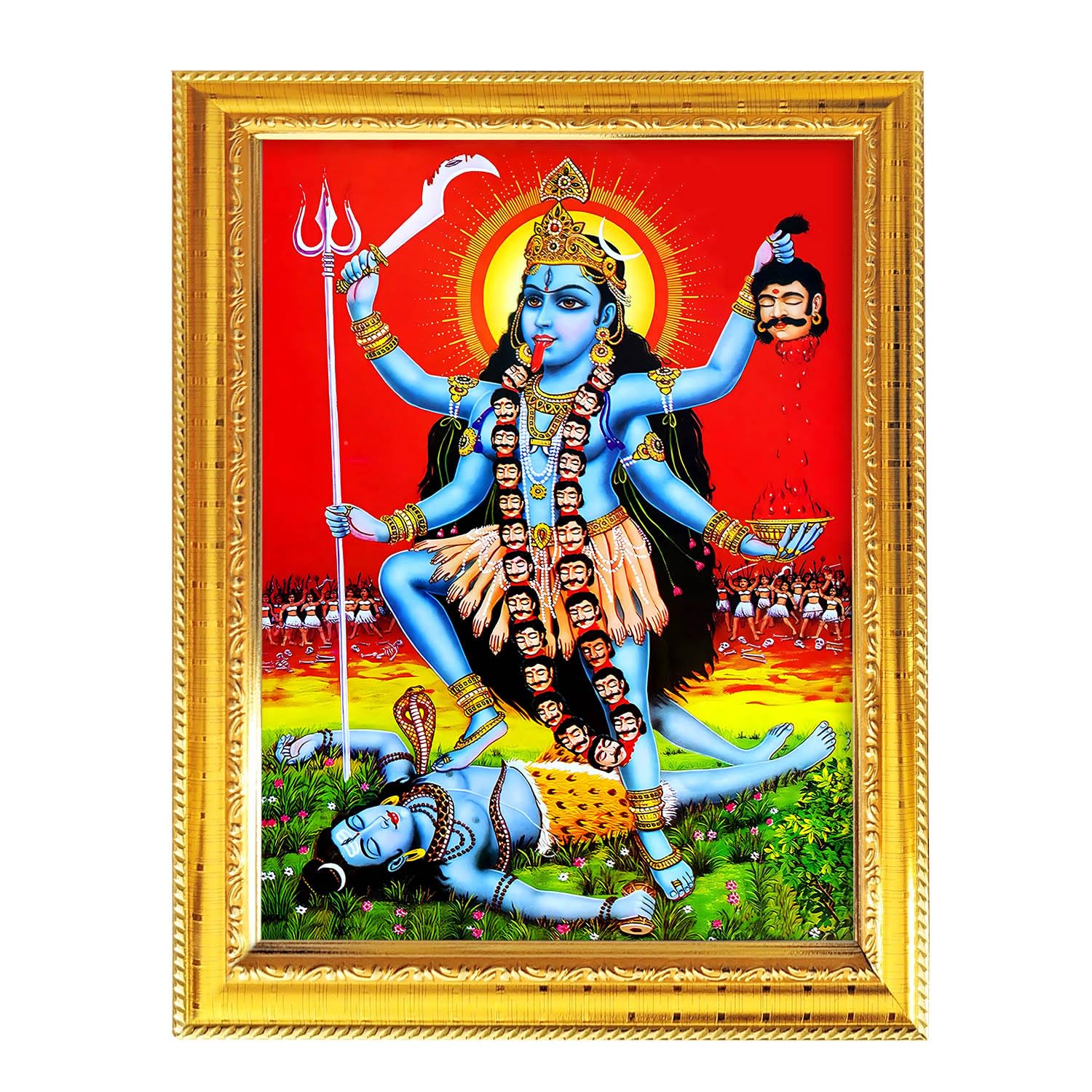 Fashnkart Maa Kali Mahakali Mother Kali Hindu God Photo With Golden Frame Table Wall Pooja Room Worship Religious Spiritual 8.3X6.5