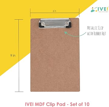 IVEI Clip Pad Writing Boards | Examination Board, Drawing Pad & Note-Taking Board | MDF A5 Plain - Set of 10 | Office and Home use