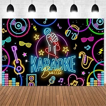 Karaoke Party Backdrop, Music Disco Theme Studio Background, Rock Star Night Music Concert Stage Talent Show Microphone Photography Backdrop Party Decorations Photo Studio Props 7x5ft