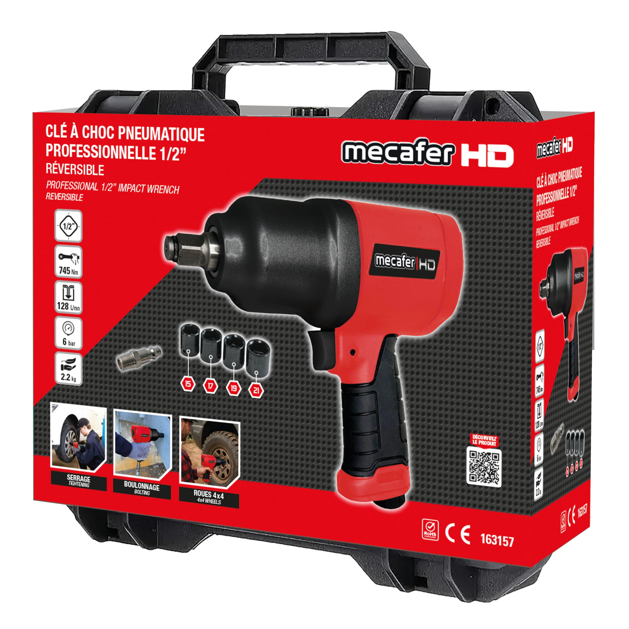 Mecafer Clé à choc pneumatique reversible professionnelle - 163157