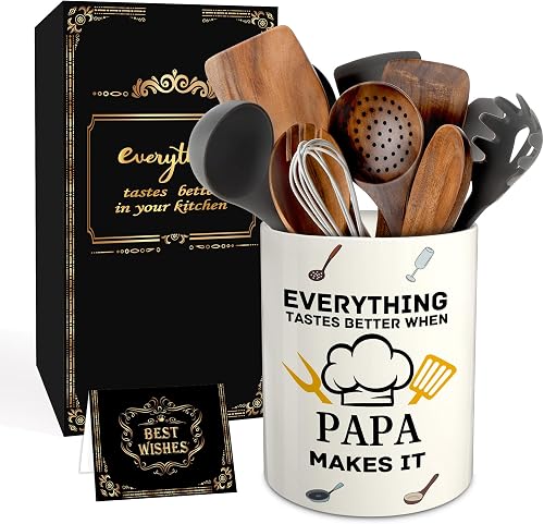 pinata Gifts for Papa, Father Day Papa Gifts Ceramic Utensil Holder for Cooking 