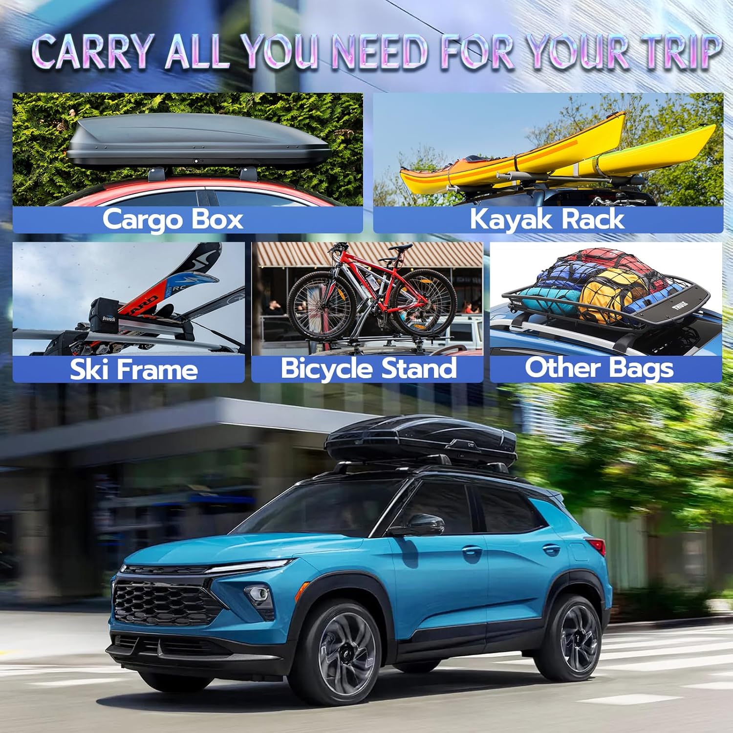 Roof Rack Cross Bars 220lbs Compatible with 2021 2022 2023 2024 2025 2026 Chevrolet Chevy Trailblazer L LT ACTIV RS，Heavy Duty Aluminum Crossbars Cargo Bars Ski Snowboard Luggage Kayak Bike Carrier