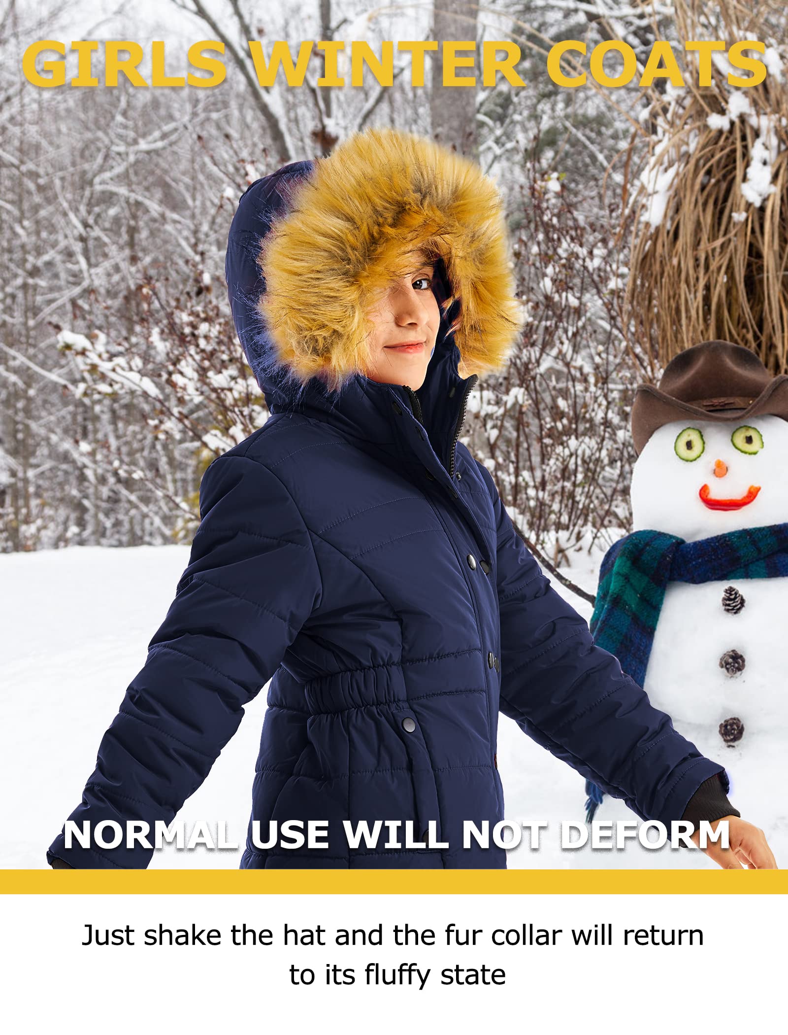 FARVALUE Abrigos cálidos de invierno para niñas, parka larga y gruesa, chaqueta acolchada de forro polar con capucha y cortavientos
