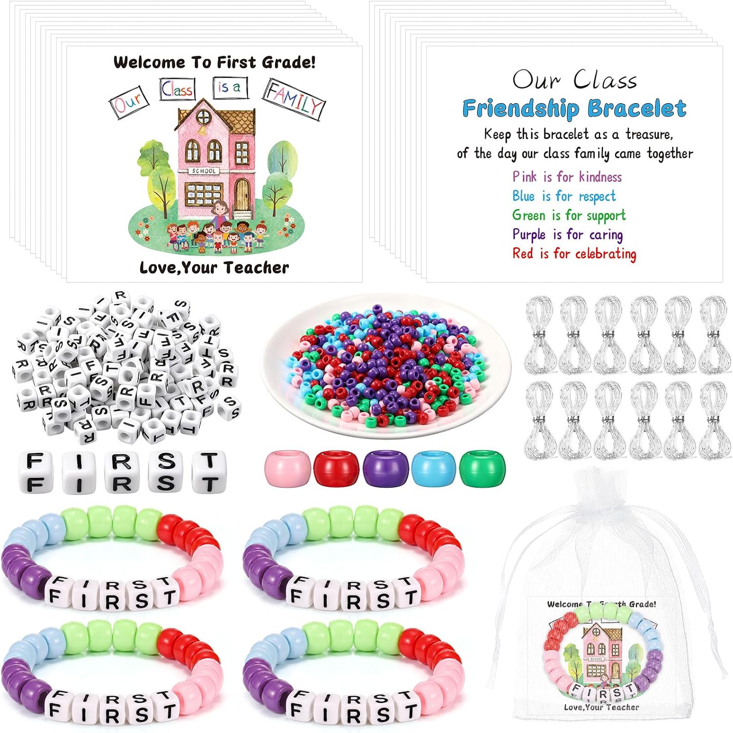 Tondiamo 24 Sets First Our Class is a Family Bracelets Bead Making Kit
