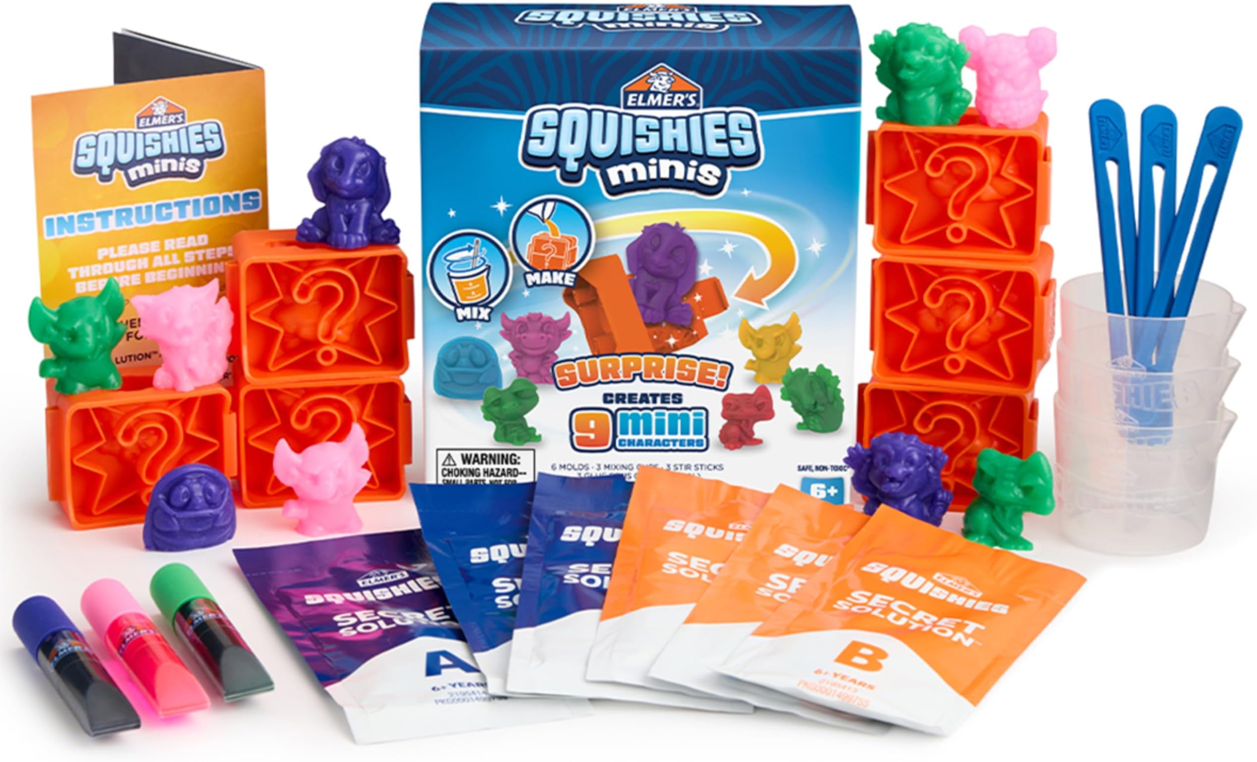 Elmer's Squishies Minis Make Your Own Squishies Kit, Creates 9 Characters, DIY Activity - Perfect for Stress Relief and Sensory Play