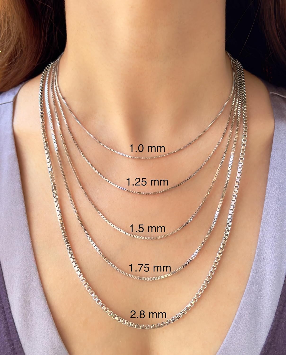 JEWELHEART 14K Real Gold Square Box Chain - 1mm 1.25mm 1.5mm 1.75mm 2.85mm White Gold Chains For Men - Diamond Cut Link Chain Necklace For Women with Lobster Clasp 16" 18" 20" 22" 24"