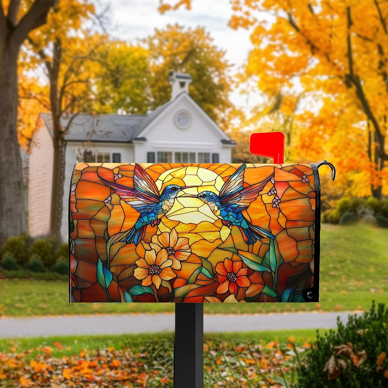 Artistic Birds Mailbox Covers Fall Autumn Mail Box Wraps Magnetic Standard Size 21x18 inch Vintage Floral Sun Mailbox Cover for Garden Outdoor Yard Decor image 2