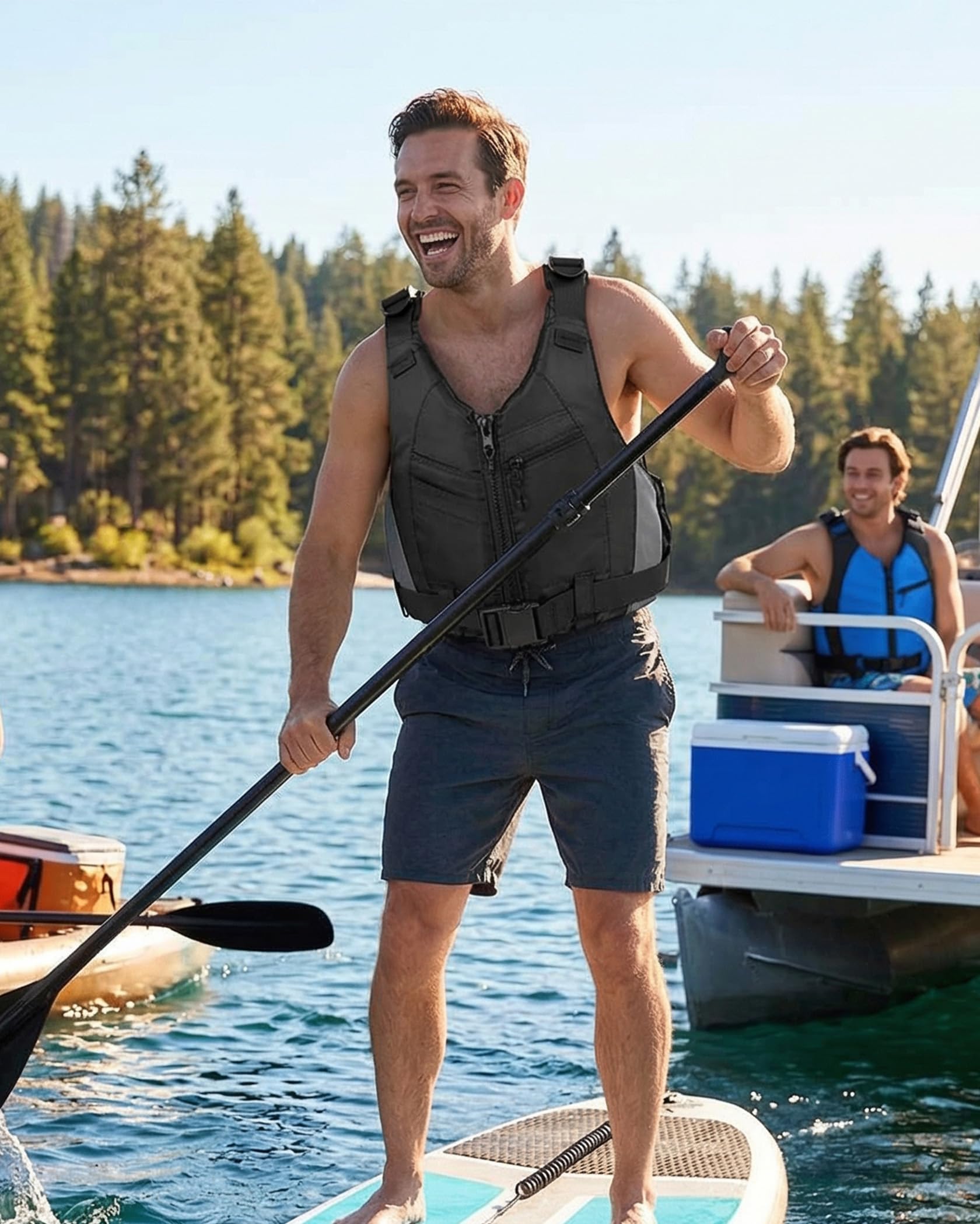 Owntop Aides à la Flottabilité pour Adultes, Veste de Bain Ajustable Mixte, Gilet de Natation avec Poches et Sangle à l'entrejambe pour Le Sup Kayak la Pêche