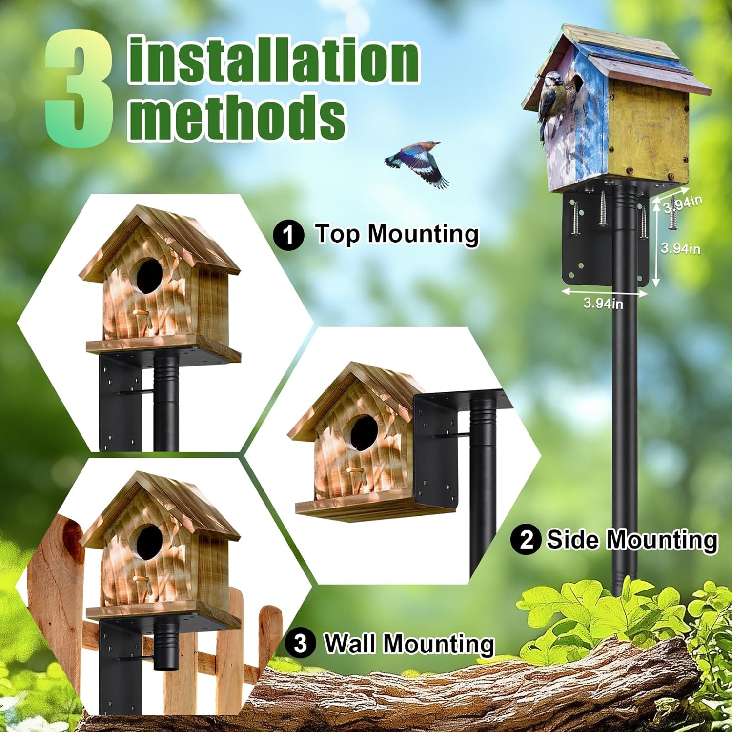 Bird Feeder Poles for Outdoors, Heavy Duty 108 Inch Birdhouse Stand Stake 1.2 Inch Diameter Metal Bird Mounting Pole for Yard Garden