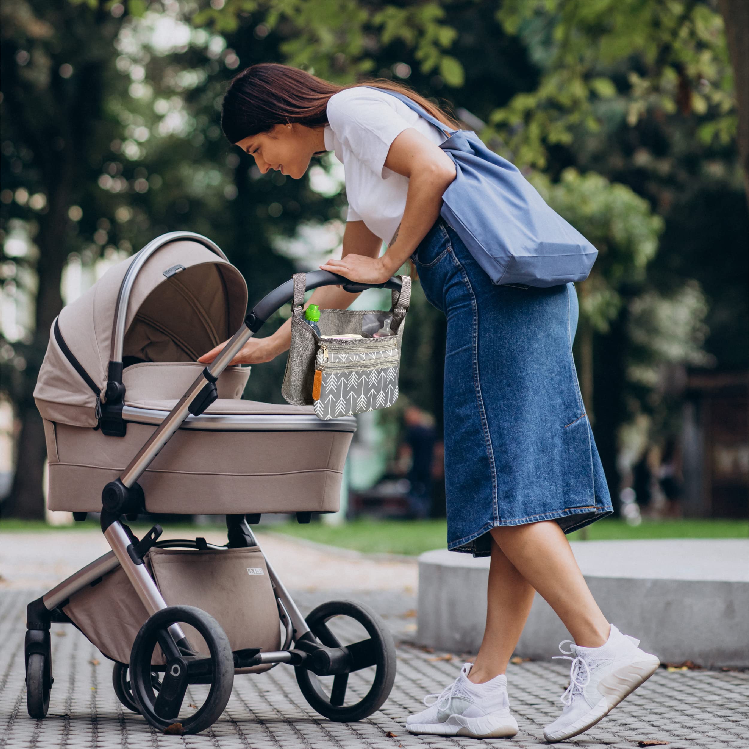 Bolso Carro Organizador Impermeable para Cochecito de Bebé con Bolsa Pequeña Extraíble. Mochila Carrito Diseño Universal, Maternidad