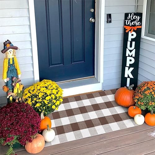 Vista 50 de Tapete Kimode de algodón, a cuadros, color negro y blanco, lavable, para porche, entrada, cocina