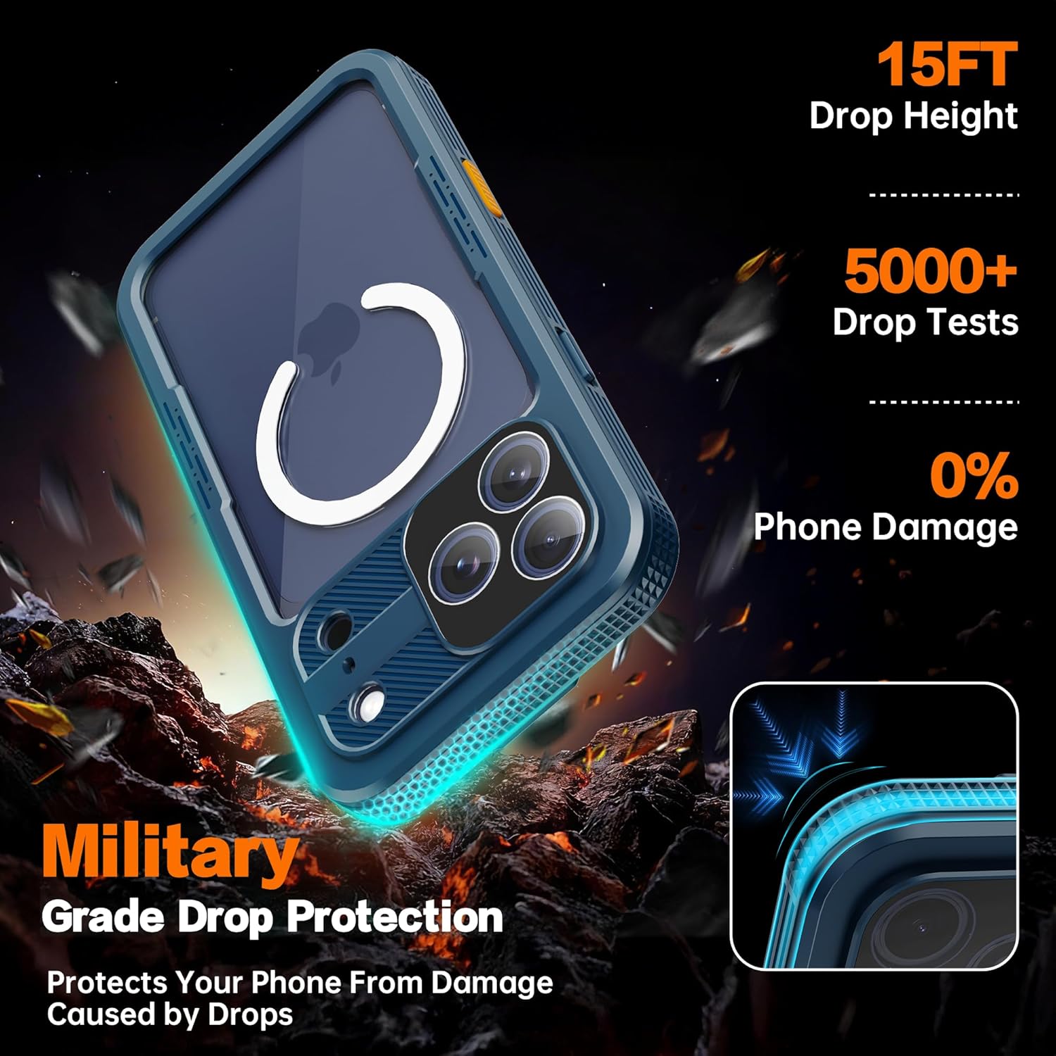 for iPhone 17 Pro Max Waterproof Case, Built-in Screen & Camera Protector, Compatible with MagSafe, IP68 Full Body Dustproof Shockproof Military Phone Case, 6.9" Blue - Image 4