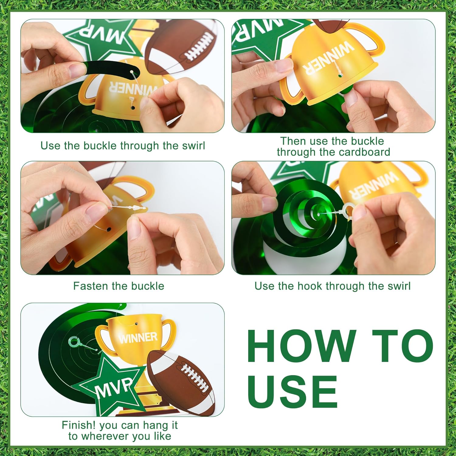 26 Pcs Football Party Decorations Banner and Hanging Swirls Footballs Pennant Bunting Flags Footballs Hanging Decor for Football Sports Theme Birthday Party Decorations - Image 4