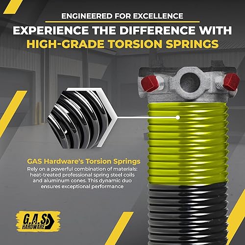 Miniatura 6 de G.A.S Hardware Muelle de torsión para puerta de garaje 207x20, incluye rodamiento de acero de 1 pulgada y barras de bobinado Reemplazo de herida de