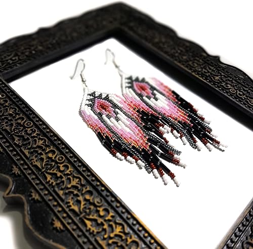 Miniatura 4 de Pendientes hechos a mano con cuentas de cristal de estilo nativo americano, pendientes de cuentas nativas al estilo mexicano de artesanos, regalos