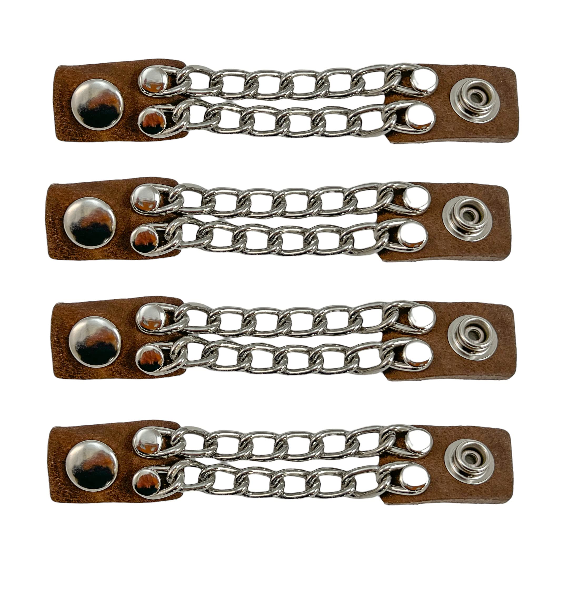 Funk Plus Brown Tan Motorcycle Vest Extenders Double Silver Chain Regular Snap MC Jacket Made in USA (Brown, 8